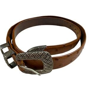 Douglas Magnus Tom James Ostrich Leather Belt Sterling Silver Buckle
